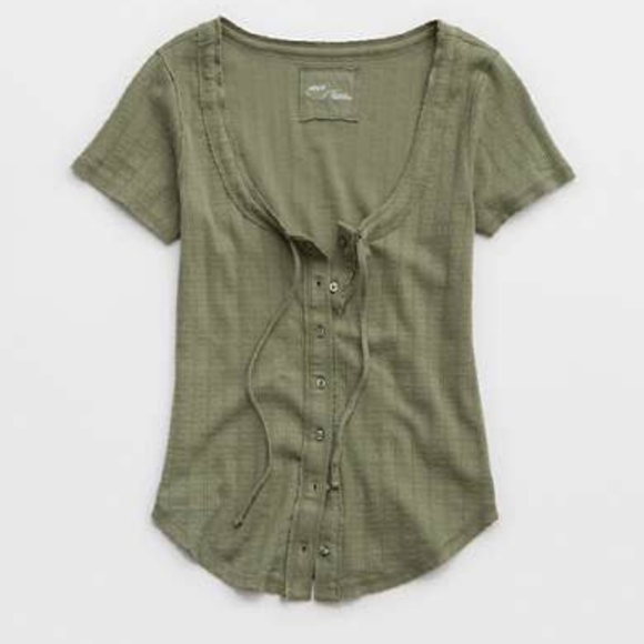 Aerie Vintage Button Down Pointelle Tee Medium - Picture 5 of 5